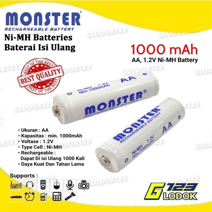 Batre Baterai AA 1000mAh Rechargeable 1.2V MONSTER