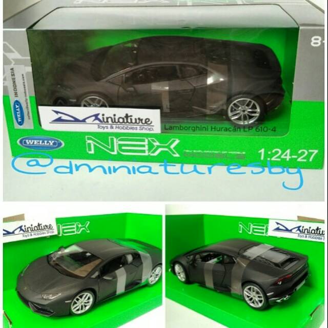 Miniatur Diecast mainan cowok merk Welly NEX Skala 1/24 Lamborghini Huracan 610-4 Black Matte
