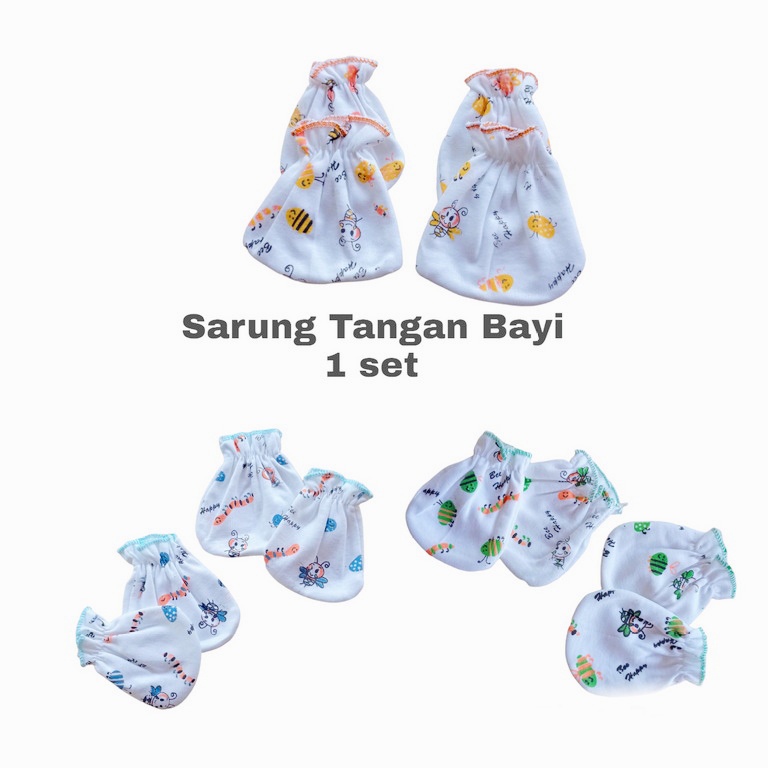 Sarung Tangan Bayi Print Putih Cotton