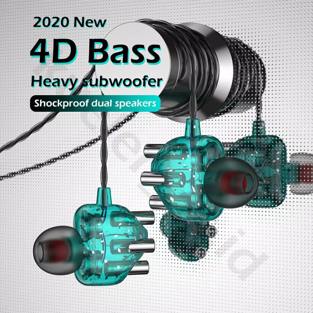 Earphone 4D Bass Dual Speaker HiFi Stereo Noise Cancellation Fashionable Design 3.5MM Wired