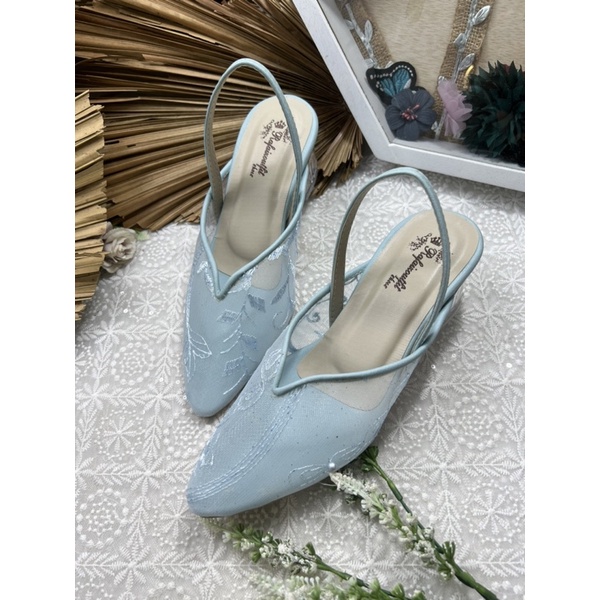 sepatu wanita Rafaizoutfit babyblue v Kelly tali tinggi 5cm kaca