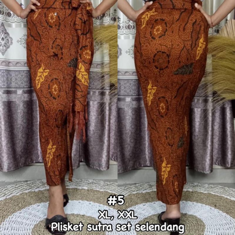 Kamen plisket sutra set selendang/ kamen plisket sutra/kamen batik/kamen modern