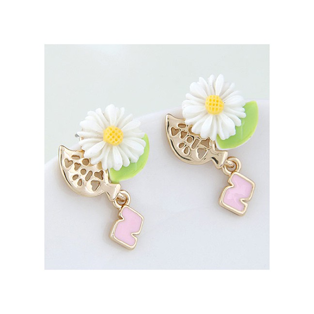 LRC Anting Tusuk Fashion White Resin Alloy Hollow Flower A61360