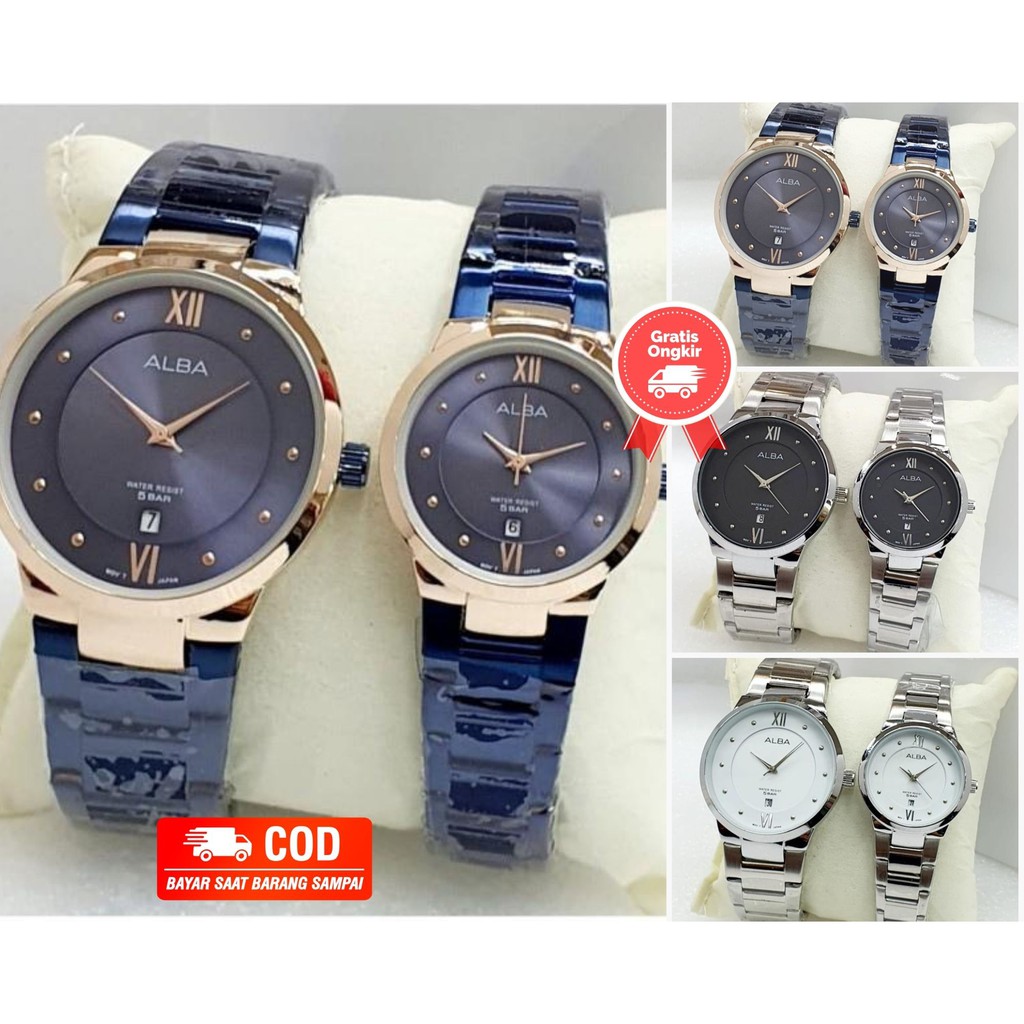 JAM TANGAN COUPLE ALBA RANTAI DATE ANALOG | JAM TANGAN PRIA ALBA | JAM TANGAN WANITA ALBA