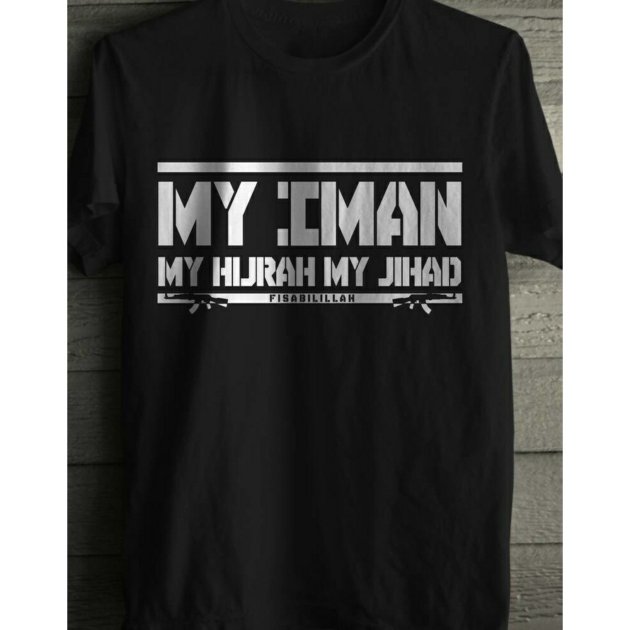 Kaos tulisan islami / kaos distro murah / kaso tulisan my iman my hirah my jihad
