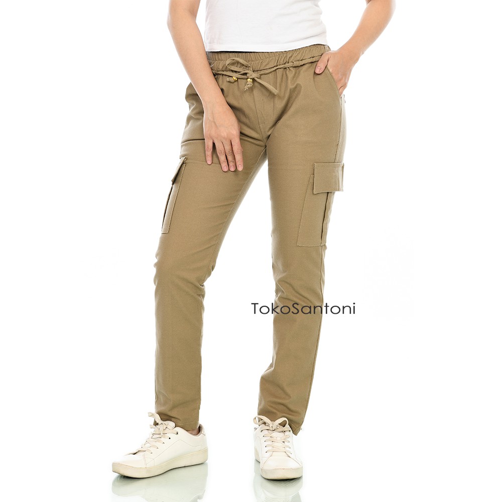 Celana Cargo Wanita Celana Joger Cargo Pinggang Full Karet