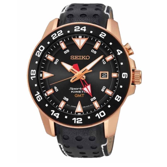 Seiko SUN028P1 Sportura Kinetic GMT Black Rose Gold