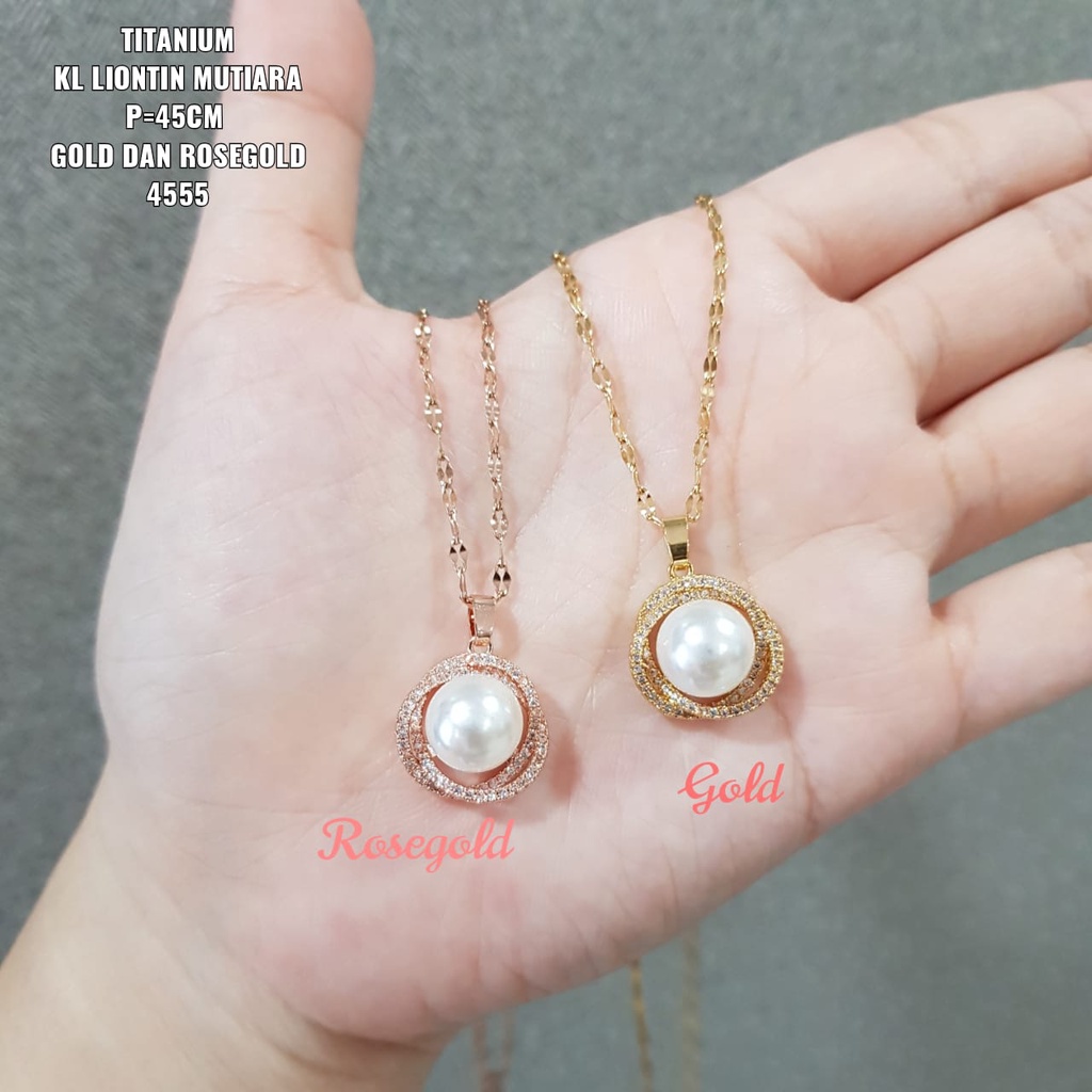 Kalung Titanium Liontin Mutiara