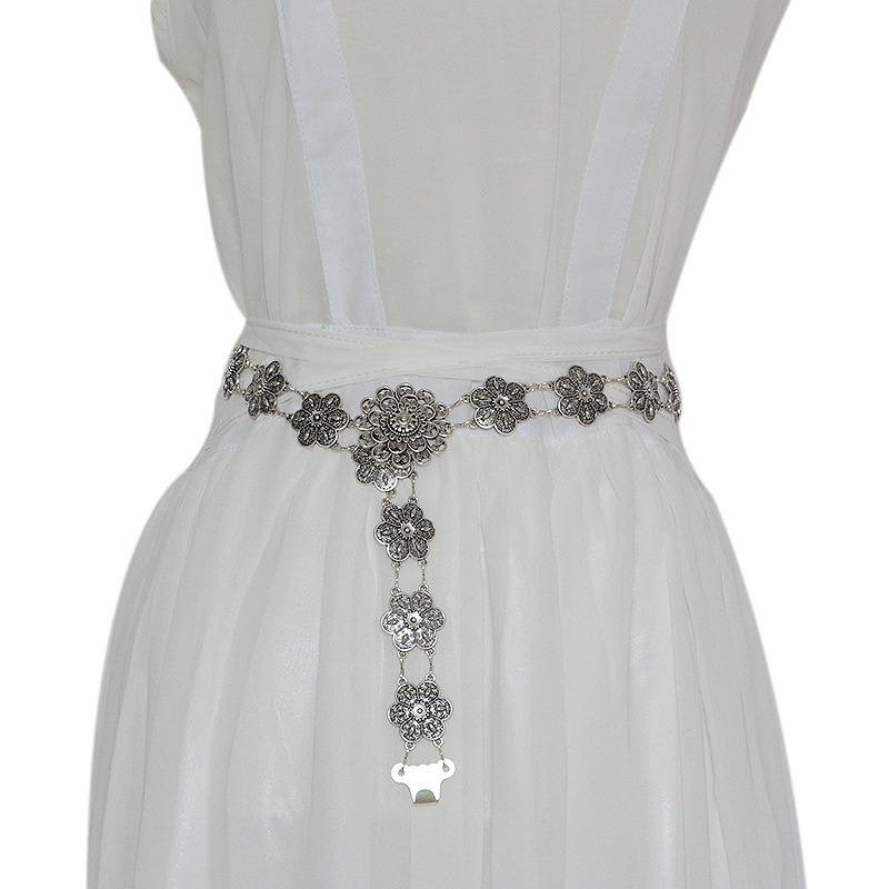 Gesper Wanita Women Belt Etnik Vintage Koin Rantai Pinggang Pola Bunga