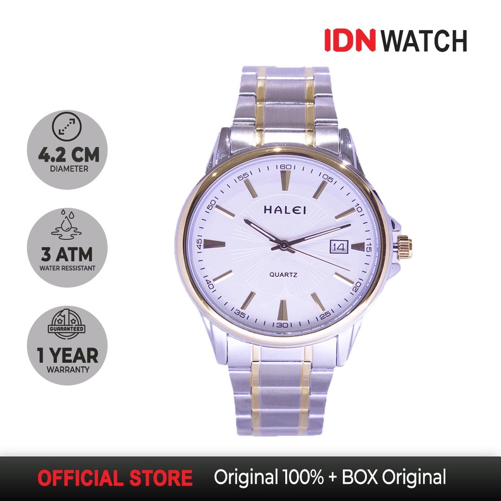 Halei Jam Tangan Pria Silver Gold Formal Casual Tanggal Aktif Tahan Air 3 ATM Haleiwatch Original 56