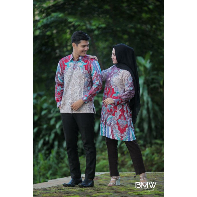 Couple Batik Tunik Modern Seragam Kerja Kantor Lengan panjang