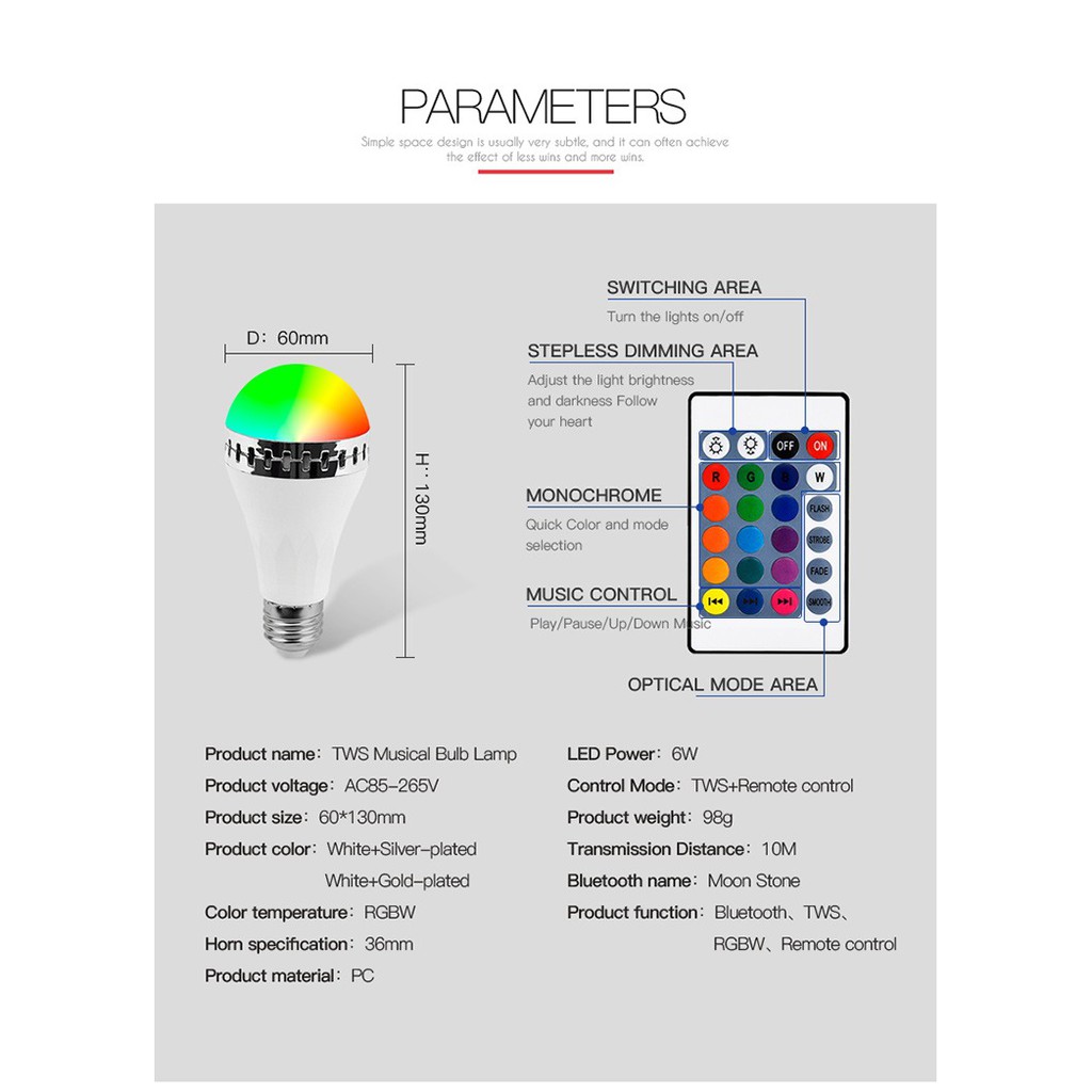 Lampu Bohlam Speaker Musik Bluetooth 2 in 1 Warna RGB