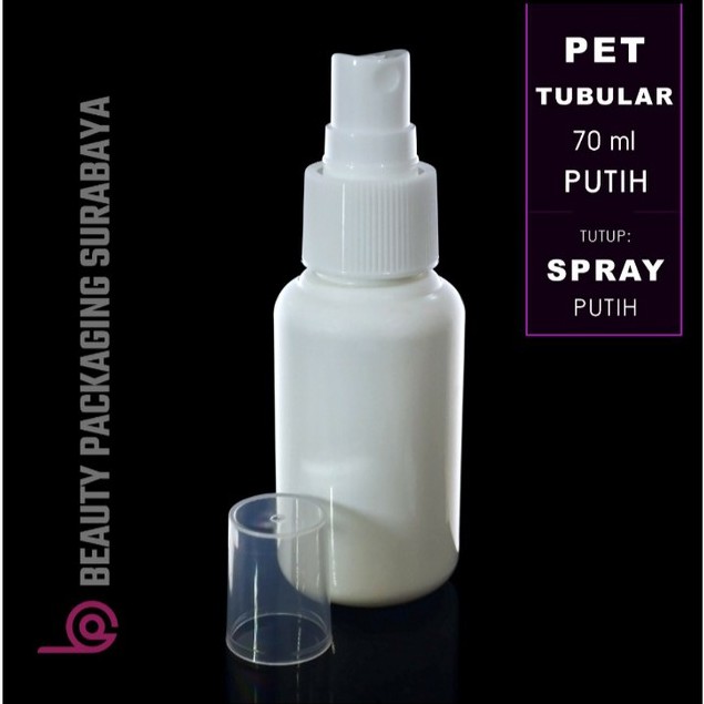 Botol Plastik PET 70ml Tubular Putih Tutup Spray