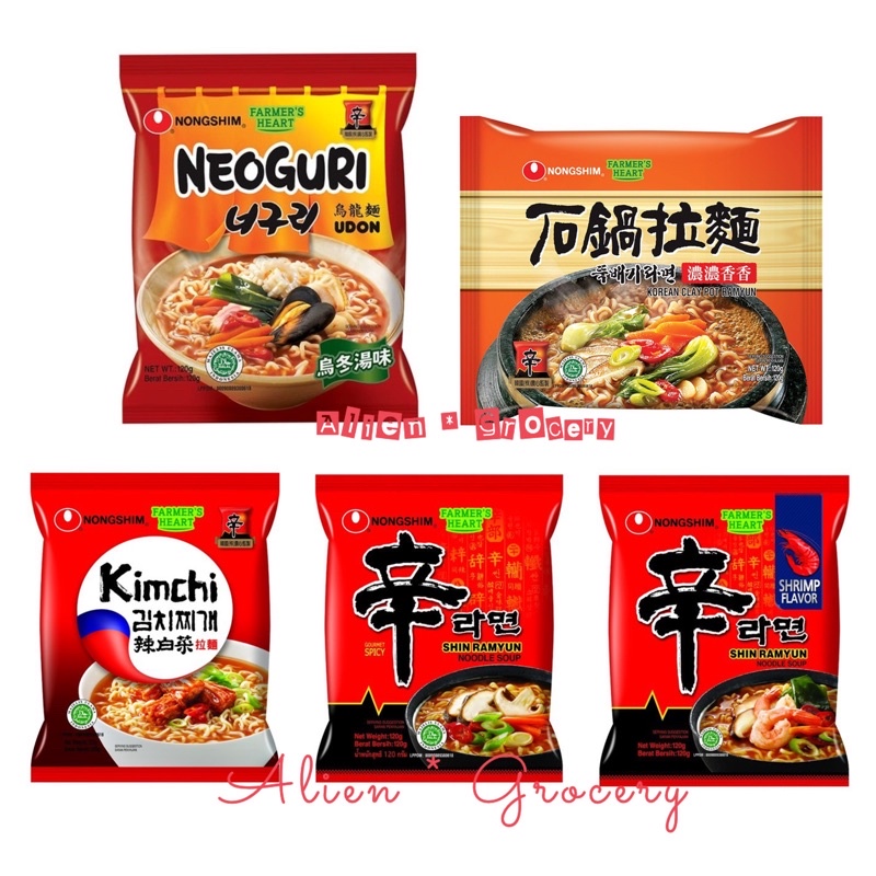 NONGSHIM Shin Ramyun Ramyeon Spicy Shrimp Mushroom Neoguri Udon Clay Pot Kimchi 120gr