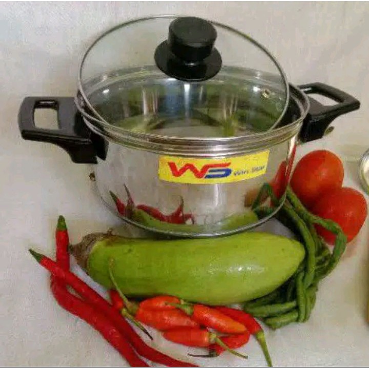 Panci sayur stainless tutup kaca ukuran 20 cm, 22 dan 24 cm