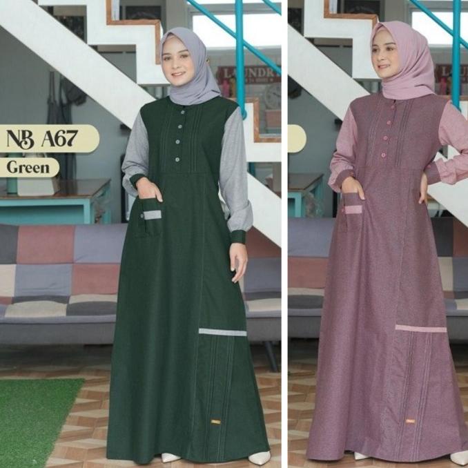 Ori Nibras Gamis Adem nb a67 Violet Green Hijau Baju Syari Busui