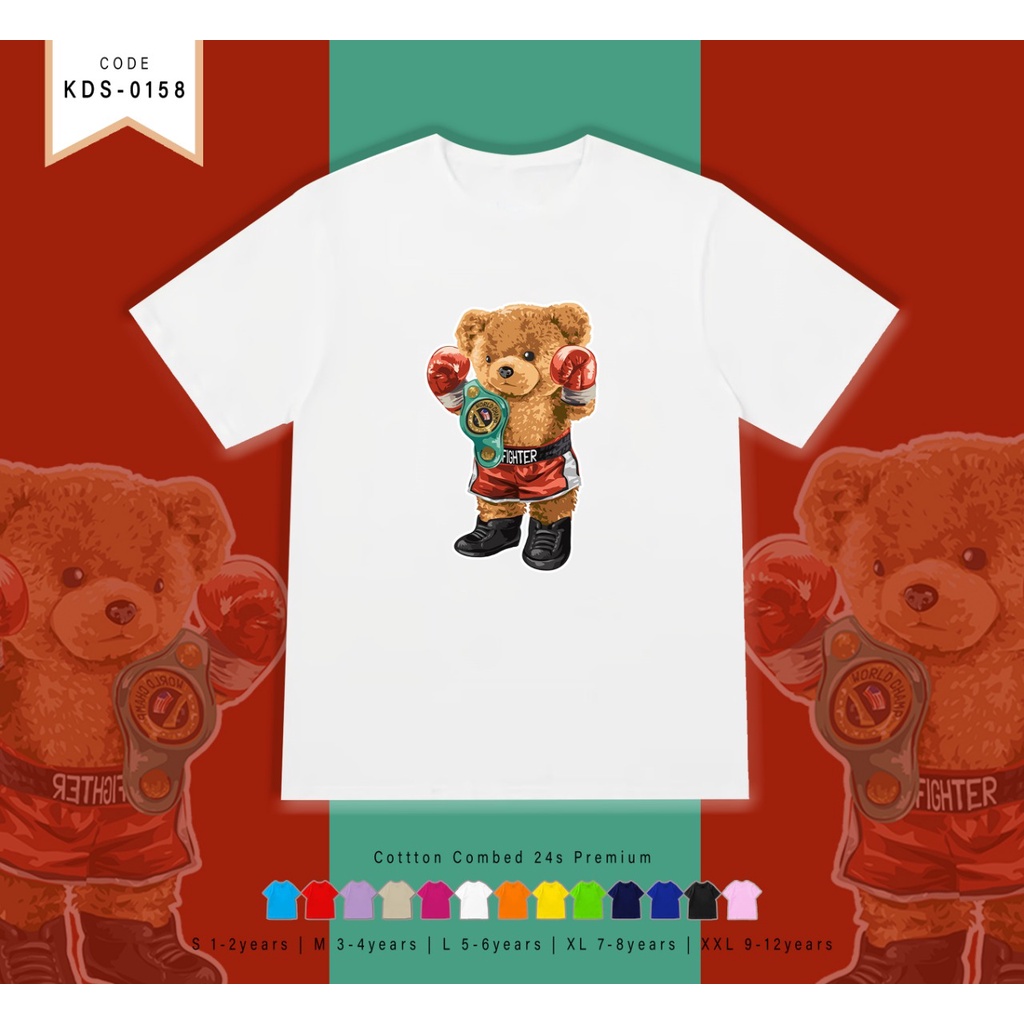 T-SHIRT / KAOS ANAK-ANAK TERMURAH BERGAMBAR BEAR TINJU - TERIMA CUSTOM KAOS KELUARGA