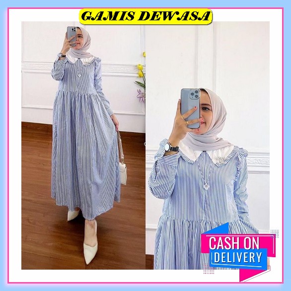 Dinara Maxy Dress Muslim Gamis Terbaru Gamis Ceruty Babydoll Motif Polkadot Gamis Kekinian 2021 Terl
