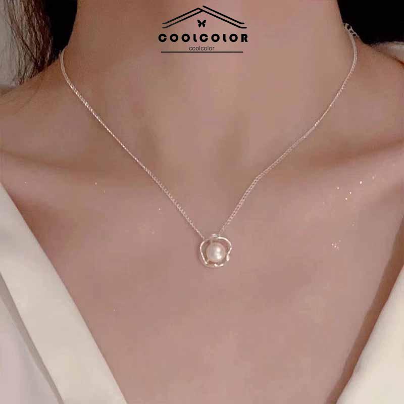 COD❤️Kalung Rantai Liontin Bunga Mawar Hollow Hias Mutiara Imitasi Mewah Untuk Wanita