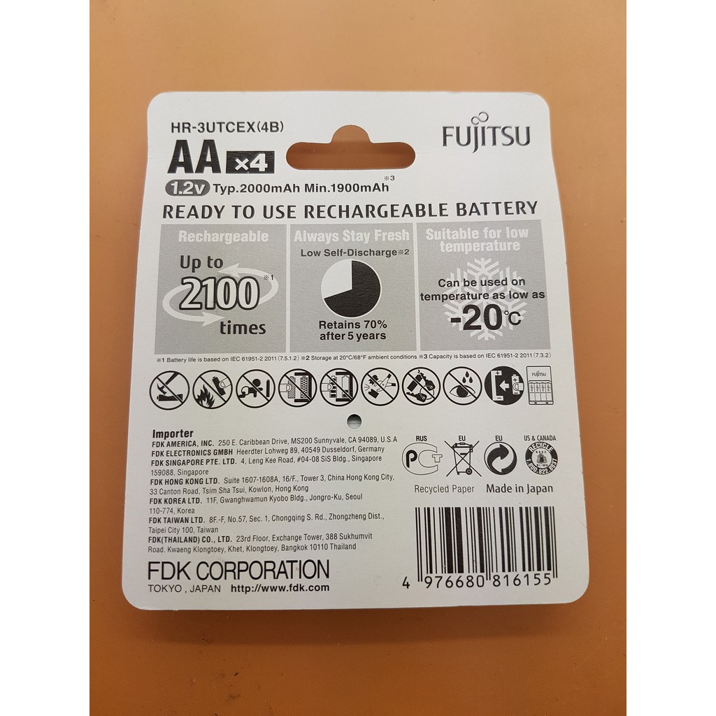 Baterai / Battery Fujitsu PUTIH 4 Pcs AA 1900mAh (Made In Japan)