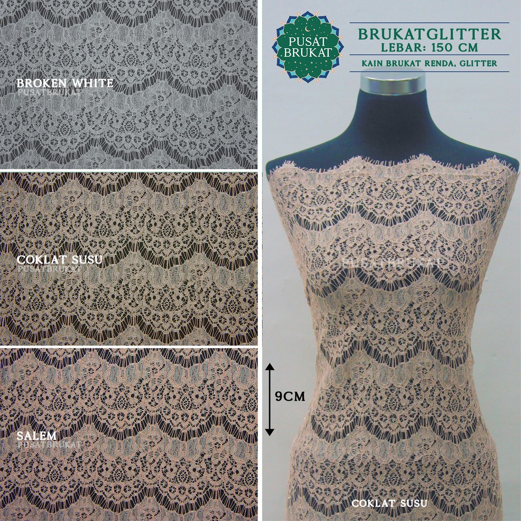 KAIN RENDA BRUKAT SALUR STRIMIN PINGGIRAN / BROKAT RENDA TRIMINGLIS GLITTER [harga per 0.5m]