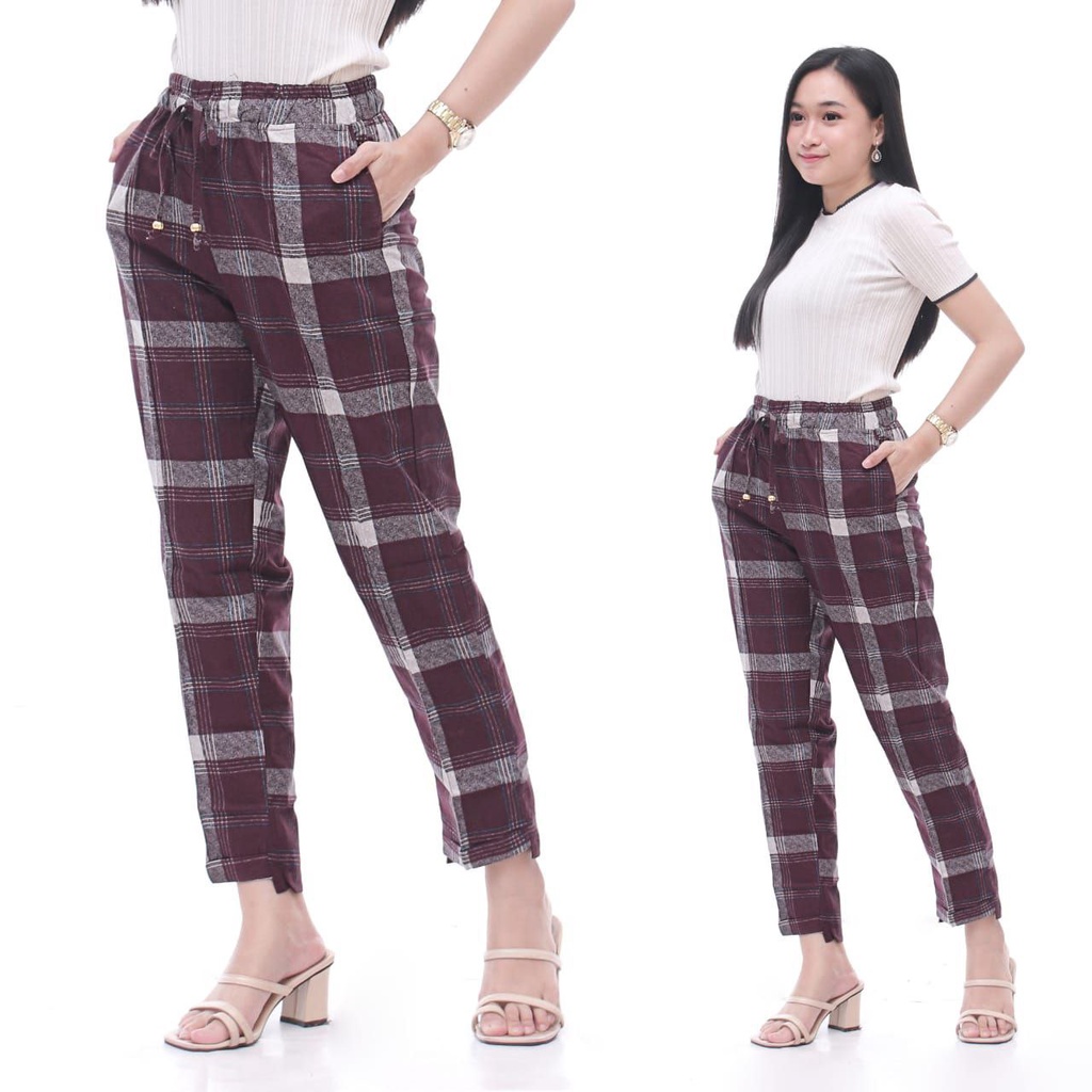 Luna Celana Wanita Baggy Pants Katun Rami Celana Panjang Kekinian Size M L XL