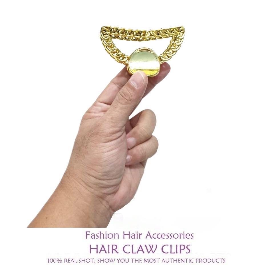 Jepit Rambut Wanita Dewasa Korea Import 9cm JUMBO Warna Emas Motif Rantai Jedai Rantai Bahan Acrylic Hair Claw Clips