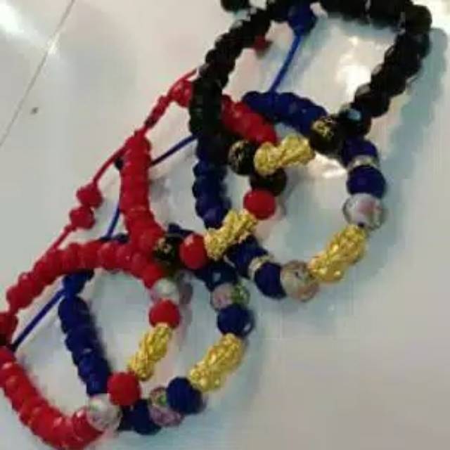 Gelang tali merah/hitam/biru/mute cina emas hongkong asli naga pixiu 24 KARAT BERAT 0200 gr