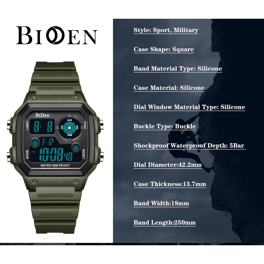 Biden 001 Jam Tangan Pria Digital Sport LED Watch Original Water Resistant 30 Meter