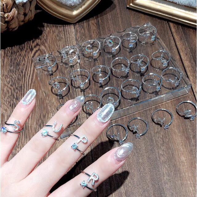 Grosir - 432 (N - Z) Cincin Huruf Silver Stainless / Fashion Style / Set Perhiasan Wanita