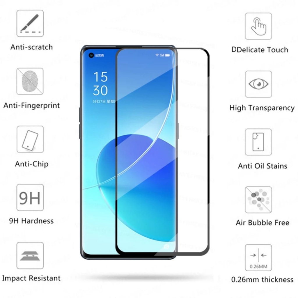 PROMO Tempered Glass OPPO RENO 6 5G TG Layar FULL COVER Black Premium Screen, Protector FULL Screen