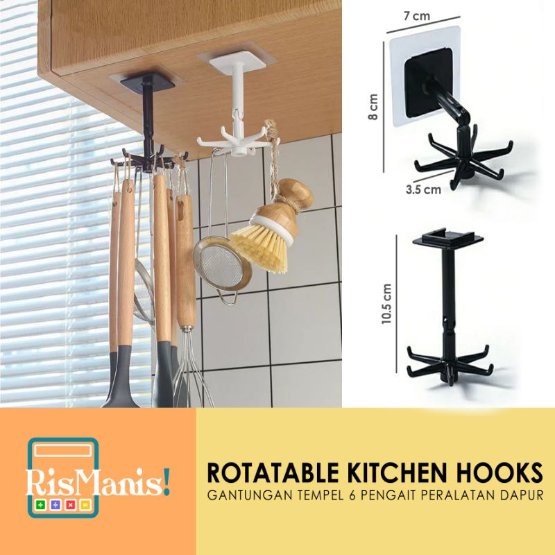 ROTATABLE KITCHEN HOOKS - Gantungan Dapur Tempel Rotasi 6 Pengait Unik Alat Masak Perlengkapan Dapur