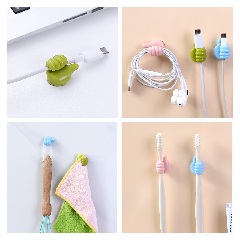 Creative Thumbs Up Shape Wall Hook / Multifunctional Small Green Vines Clip / Mobile Phone Data Line Holder