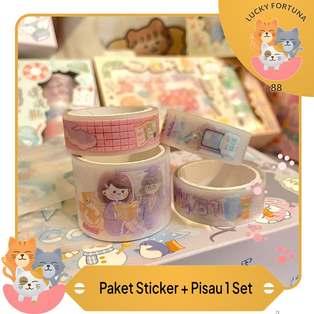 

[Luckyfortuna88] Paket Sticker+Pisau Paket 1 set Sticker Paket 1 Set Stempel PAket 1 set isolasi lucu murah kualitas bagus YDMSTZ28