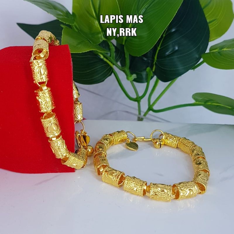 gelang tambang, bambu ,bulat lapis emas kode G1,awet,bisa disepuh ulang