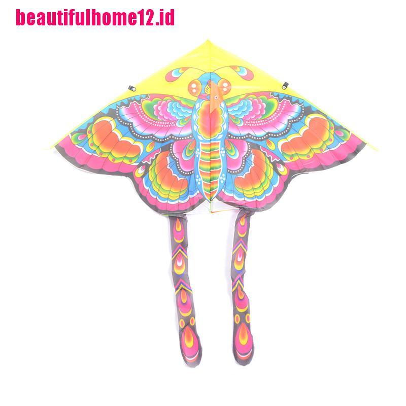 【beautifulhome12.id】90*50cm Rainbow Butterfly Kite Outdoor Children's Kite Stunt Kite Surf with 50M Control Bar and Line Random Color