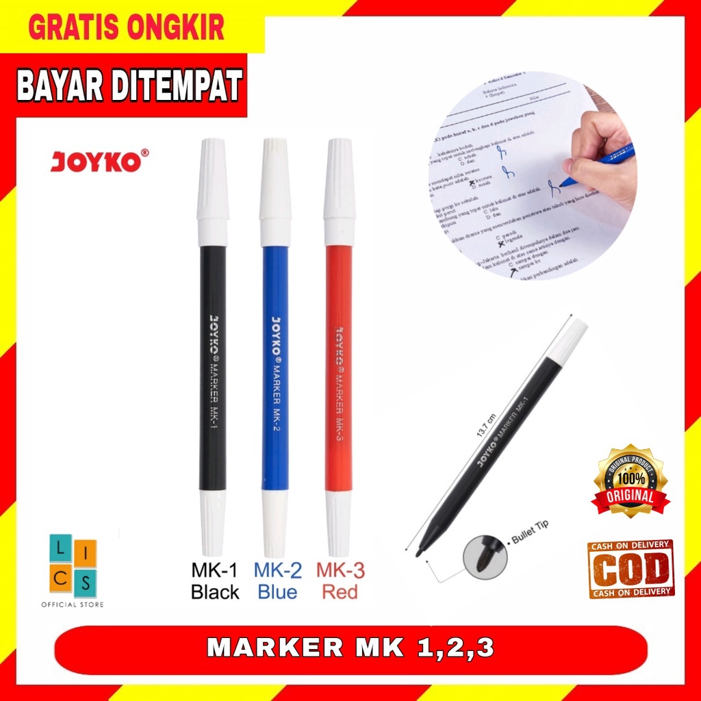 

Spidol Marker Penanda Joyko MK-123 Hitam Biru Merah Satuan