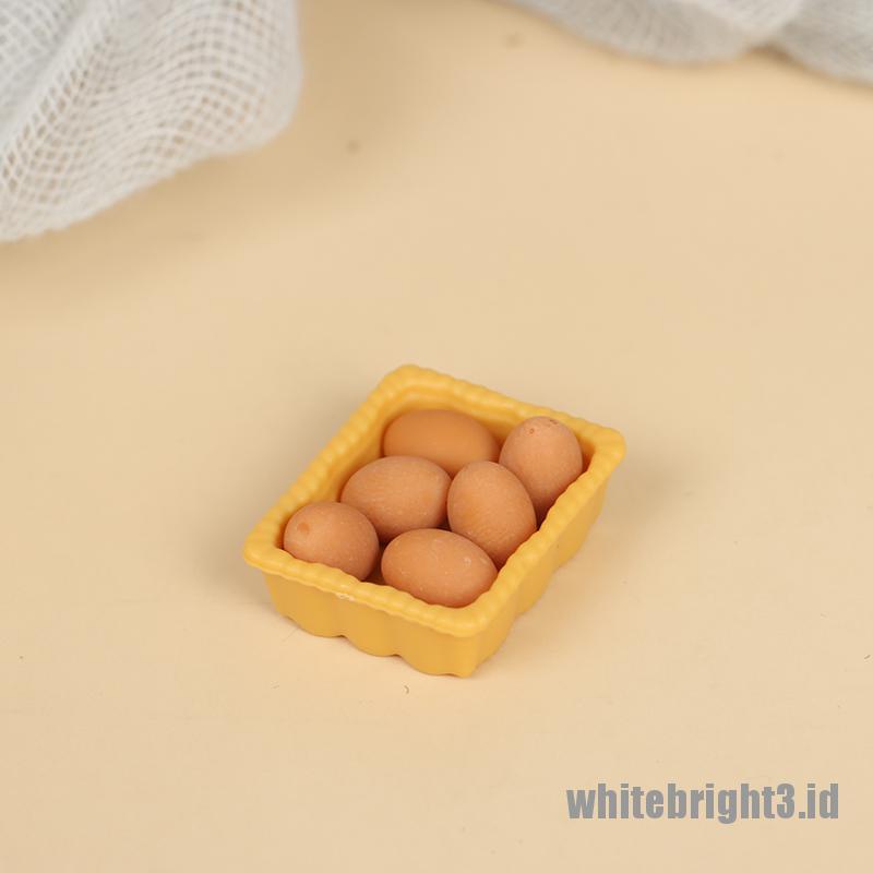 (white3) Mainan Miniatur Telur Skala 1: 12 Dengan Nampan Untuk Aksesoris Dapur Rumah Boneka