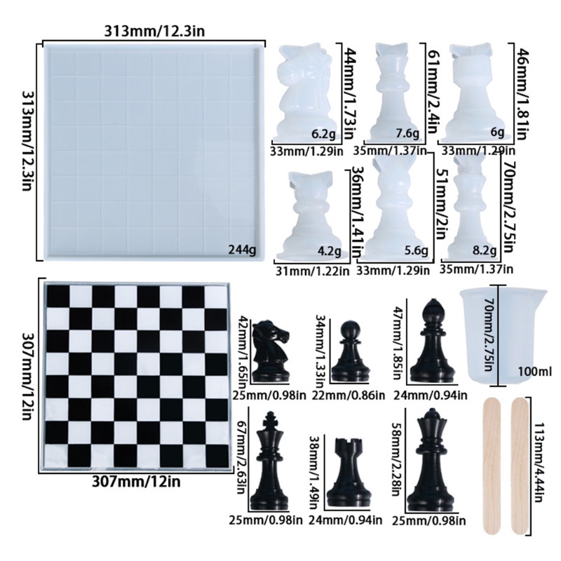 SIY  1Set 3D Chess Pieces Crystal Epoxy Resin Mold Handmade Chessborad Silicone Mould