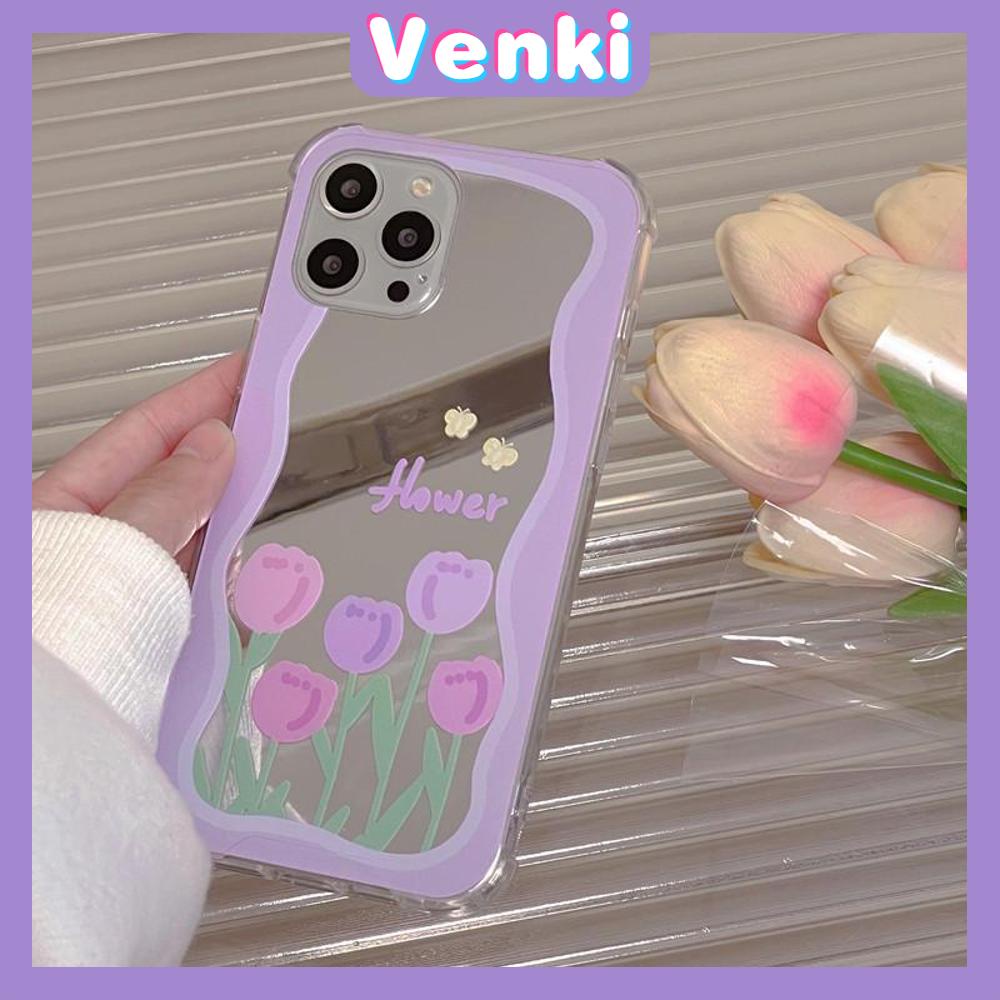 iPhone Case Acrylic HD Mirror Laser Airbag Shockproof Protection Camera Cute Purple Tulip Flowers Compatible For iPhone 11 iPhone 13 Pro Max iPhone 12 Pro Max iPhone 7 Plus iPhone xr