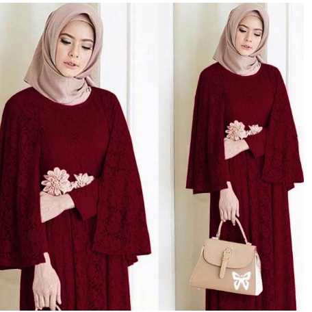 Gaun Gamis Pesta kekinian kondangan nikahan Lebaran Brukat brokat Wisuda Remaja muslimah reo