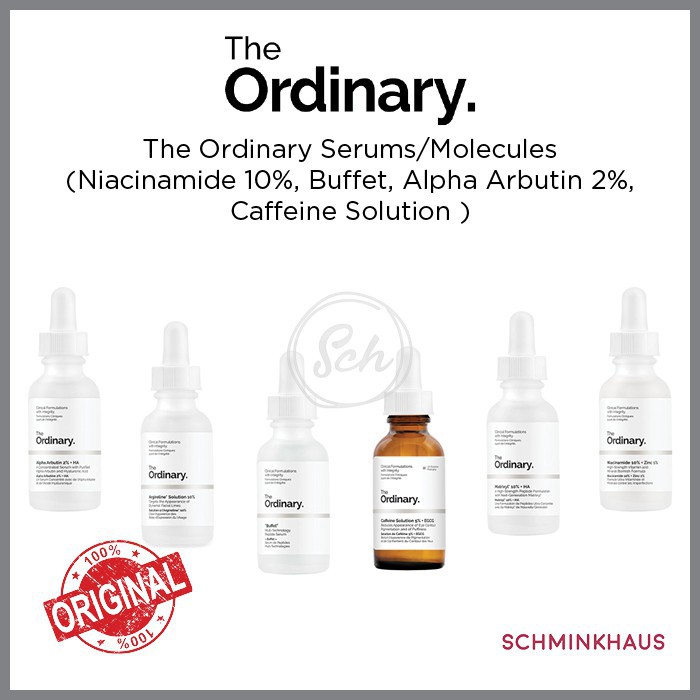THE ORDINARY SERUMS MOLECULES NIACINAMIDE 10% , BUFFET , ALPHA ARBUTIN 2% , CAFFEINE SOLUTION HQ