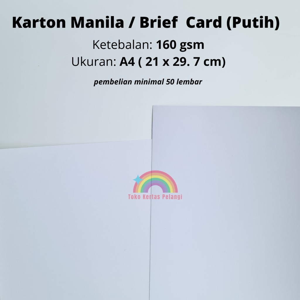 

Karton Brief Card (BC)/ Manila Putih 160 gsm Ukuran A4 per 50 pcs