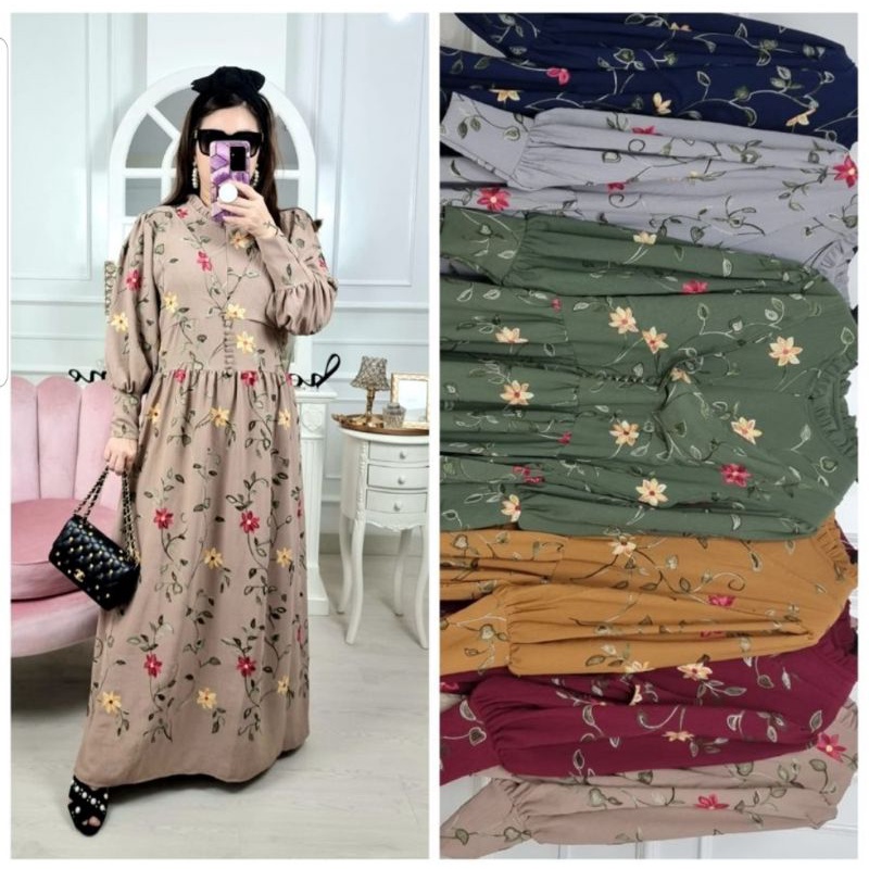 Gamis Sulam Bunga Mei jiwang