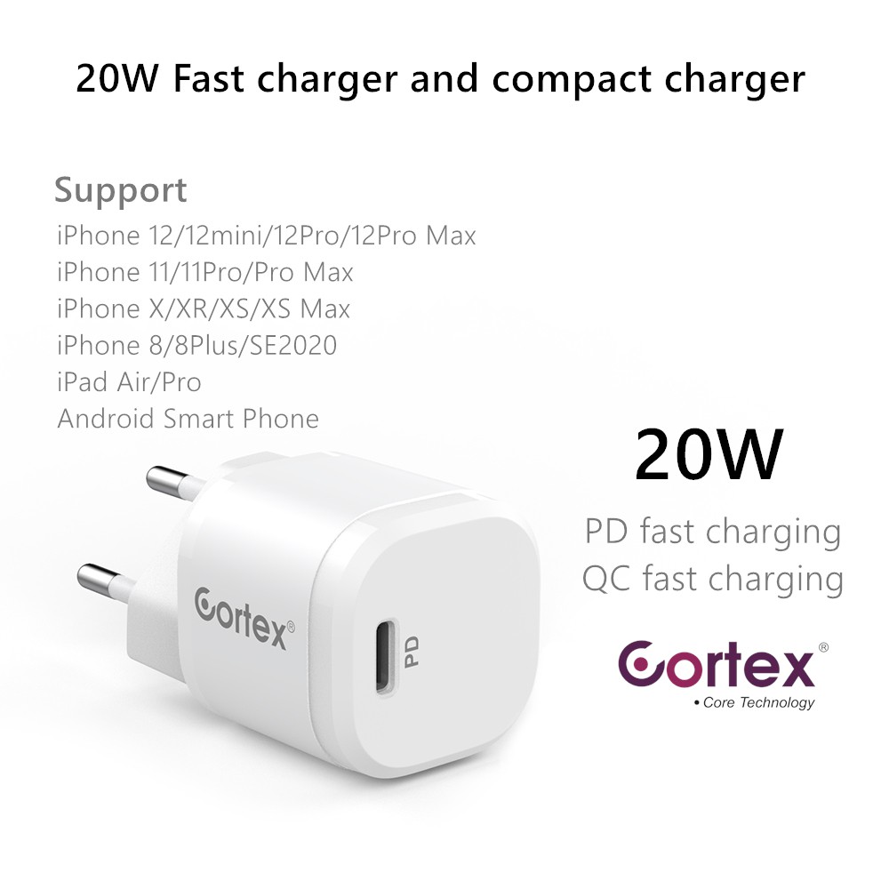 Cortex 20W Q-Mini2.0 Kepala Charger Quick Fast Charging Tipe C Type C PD 20W Android iPhone 12