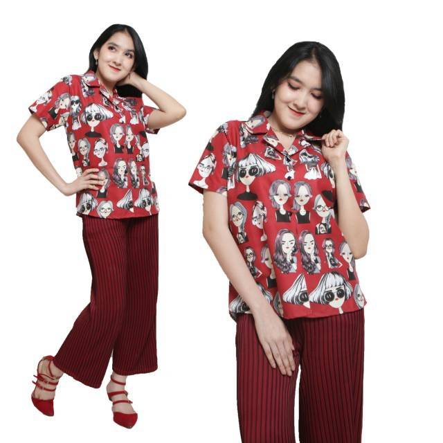 ( PROMO FLASH SALE ) KEMEJA MONALISA RETRO LENGAN PENDEK CASSUAL /GOOD QUALITY