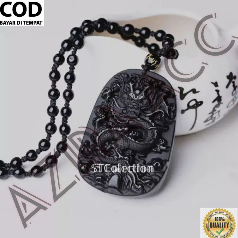 Kalung Batu Giok Asli Kalung Giok Liontin Motif Naga Hitam