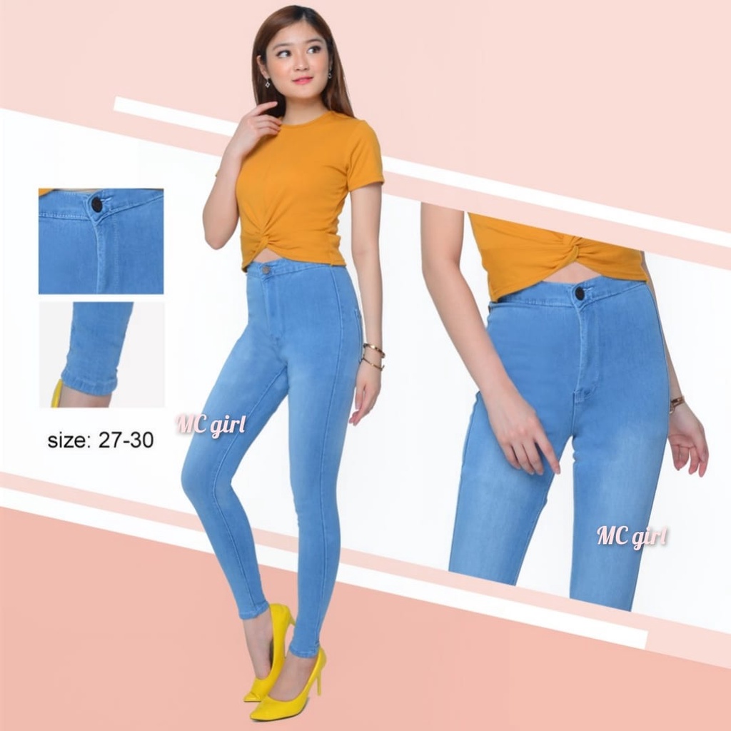 ( Size 27 - 34 ) MC girl - High Waist Polos Ice Blue / Highwaist / Celana Jeans Pinggang Tinggi 7C-G