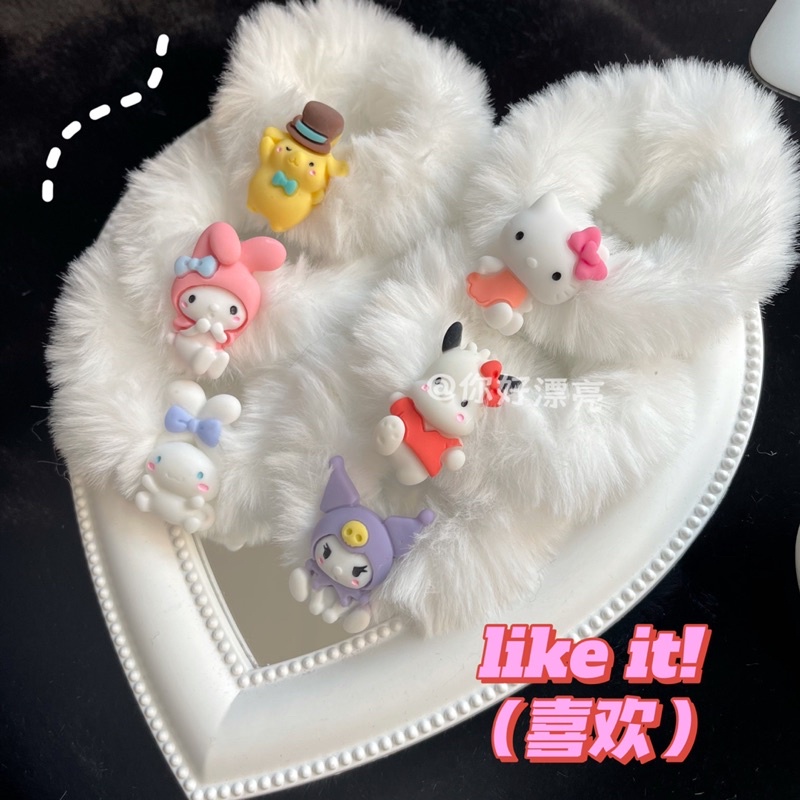 [Delunashop]IKAT RAMBUT PITA BULU BULU SCRUNCHIE ALA KOREA MELODY KITTY KUROMI AKSESORIS RAMBUT WANITAKARAKTER SANRIO HELLO KITTY