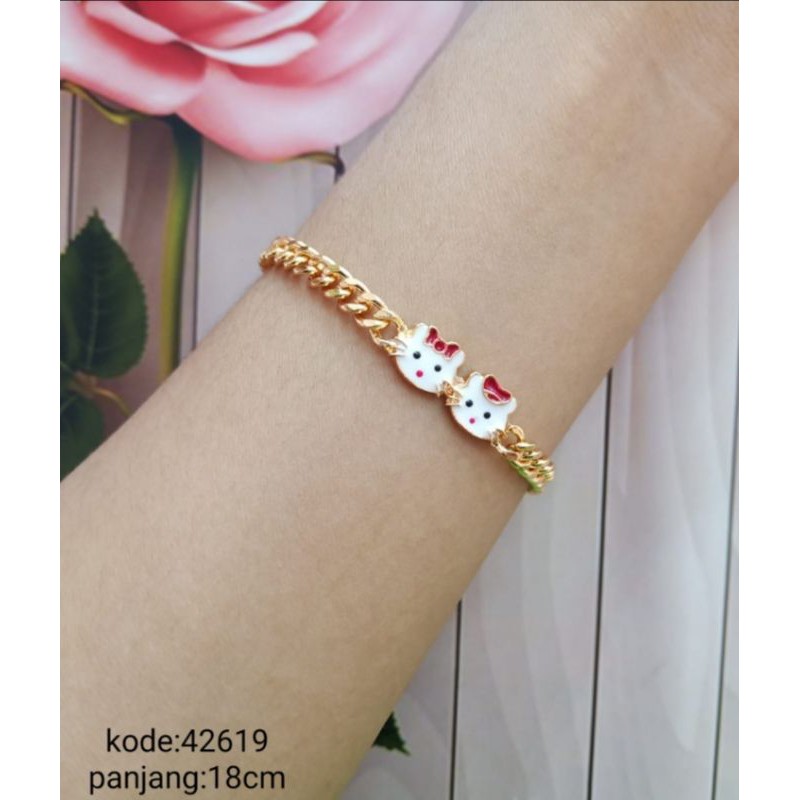 REAL PICT, GELANG TANGAN ANAK HELLO KITTY WARNA SEPERTI EMAS ASLI